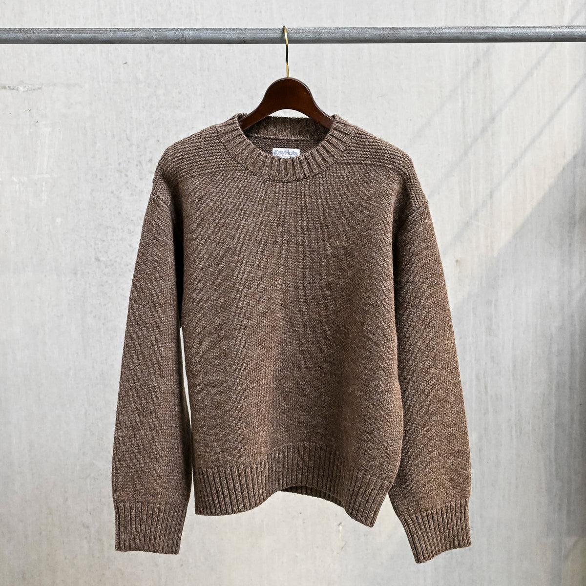 The Corona Utility KN001 Navy Crew Shetland Wool Mocha