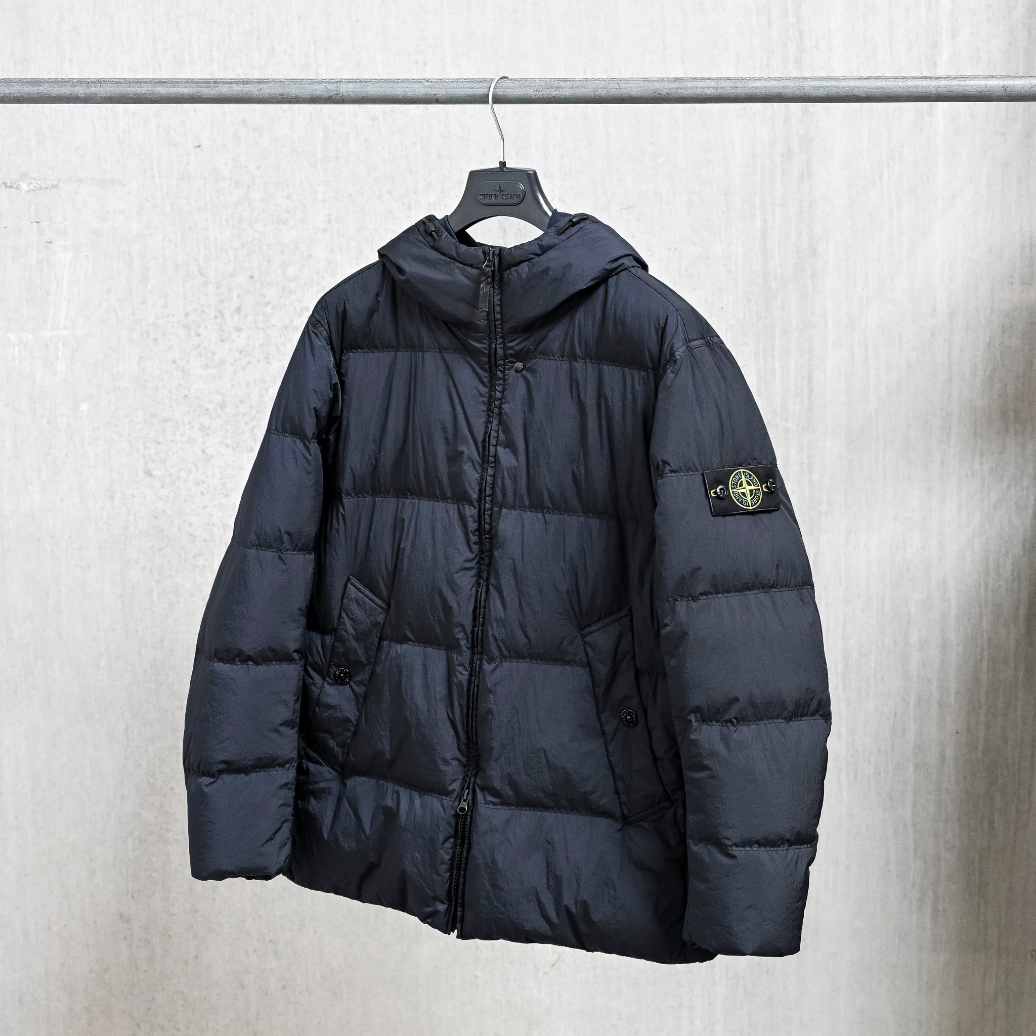 Stone Island Crinkle Reps NY Hooded Down Jacket Navy Blue – Frans