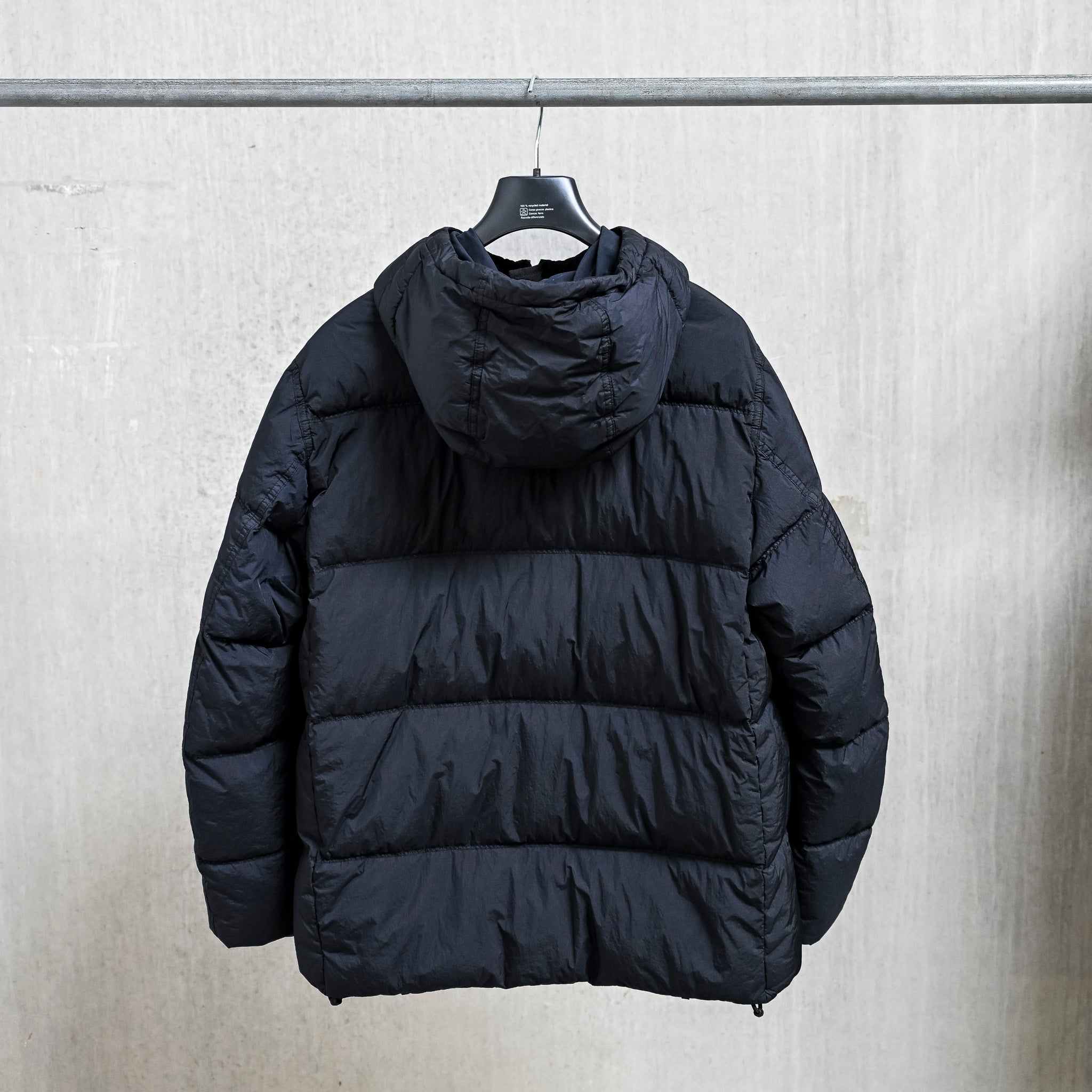 Stone Island Crinkle Reps NY Hooded Down Jacket Navy Blue