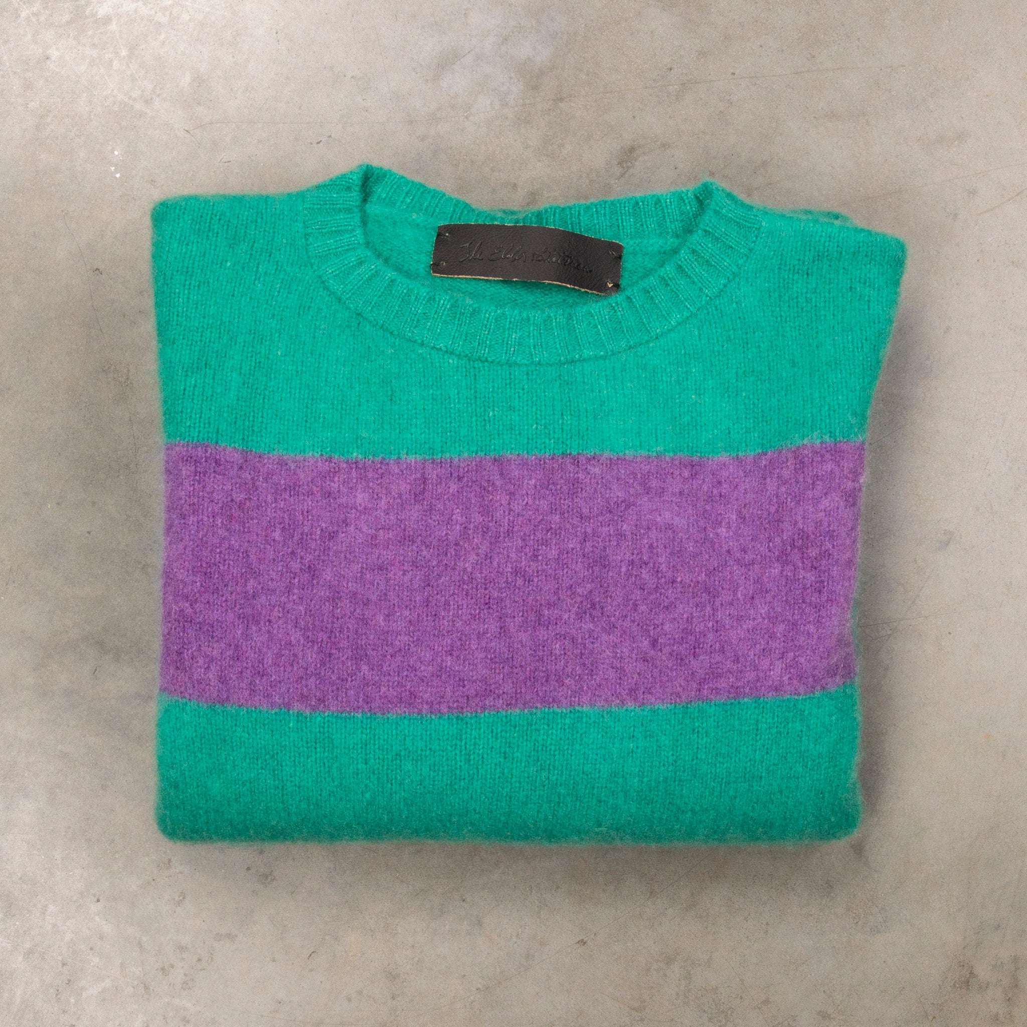 The Elder Statesman @ Frans Boone Cashmere striped Racing Crew Unisex Sweater Turquoise Amethyst