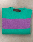 The Elder Statesman @ Frans Boone Cashmere striped Racing Crew Unisex Sweater Turquoise Amethyst