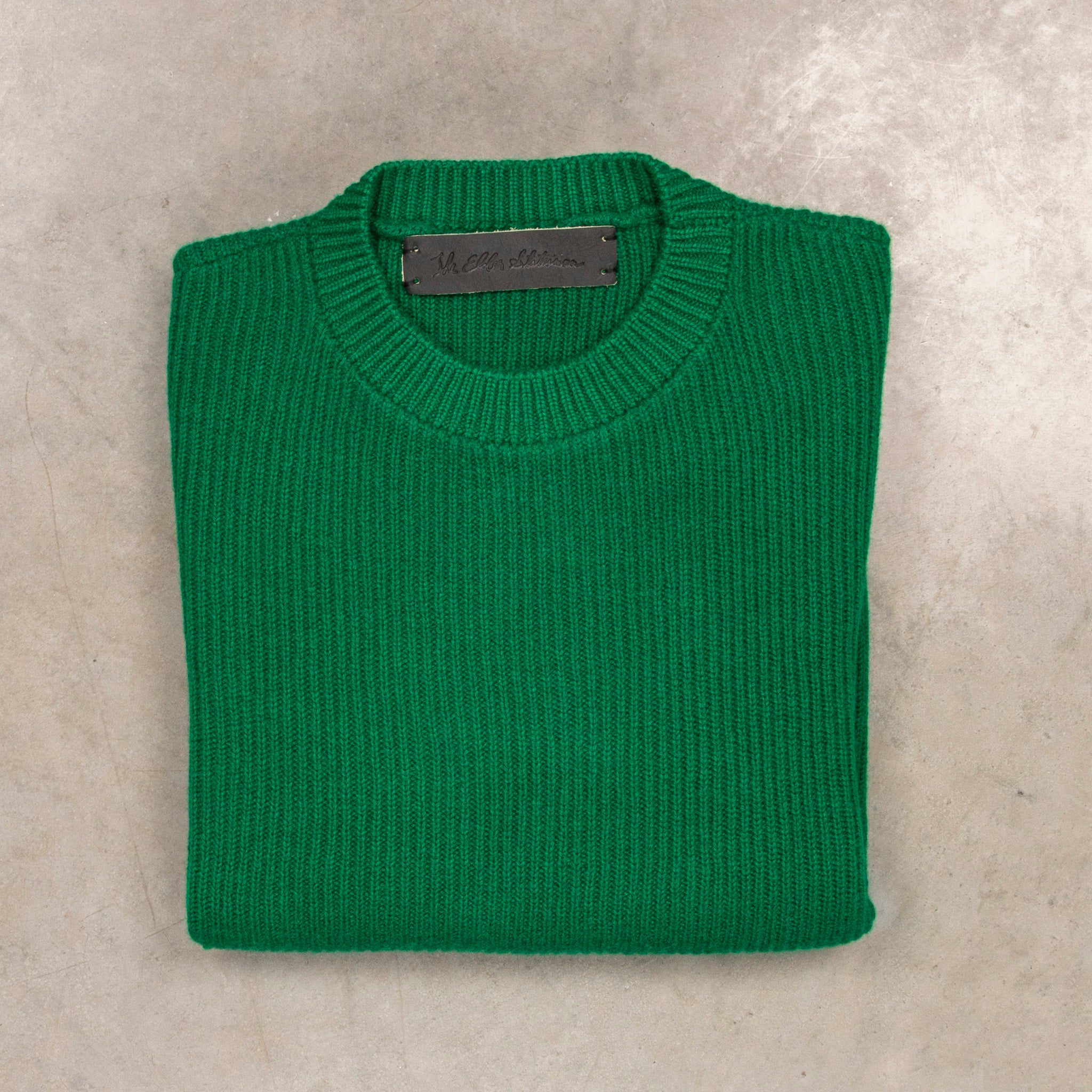 The Elder Statesman 100% cashmere medium ribbed crew Kelly Green