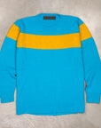 The Elder Statesman  @ Frans Boone Cashmere Striped Racing Crew Unisex Sweater Teal Yellow