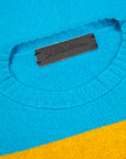 The Elder Statesman  @ Frans Boone Cashmere Striped Racing Crew Unisex Sweater Teal Yellow