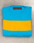 The Elder Statesman  @ Frans Boone Cashmere Striped Racing Crew Unisex Sweater Teal Yellow