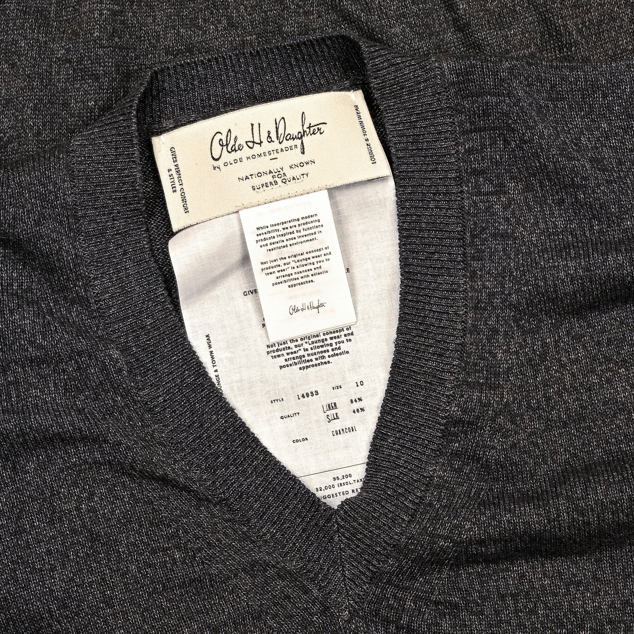 Olde H & Daughter Linen Silk Plain Stitch V-Neck Charcoal – Frans