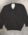 Olde H & Daughter Linen Silk Plain Stitch V-Neck Charcoal