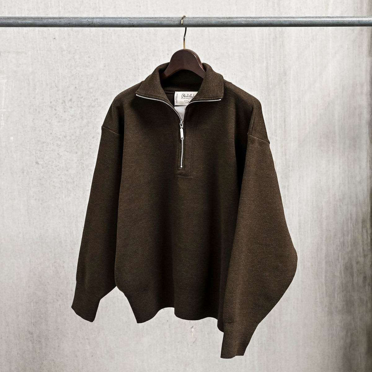 Olde H &amp; Daughter Wool Track Half Zip Dark Brown