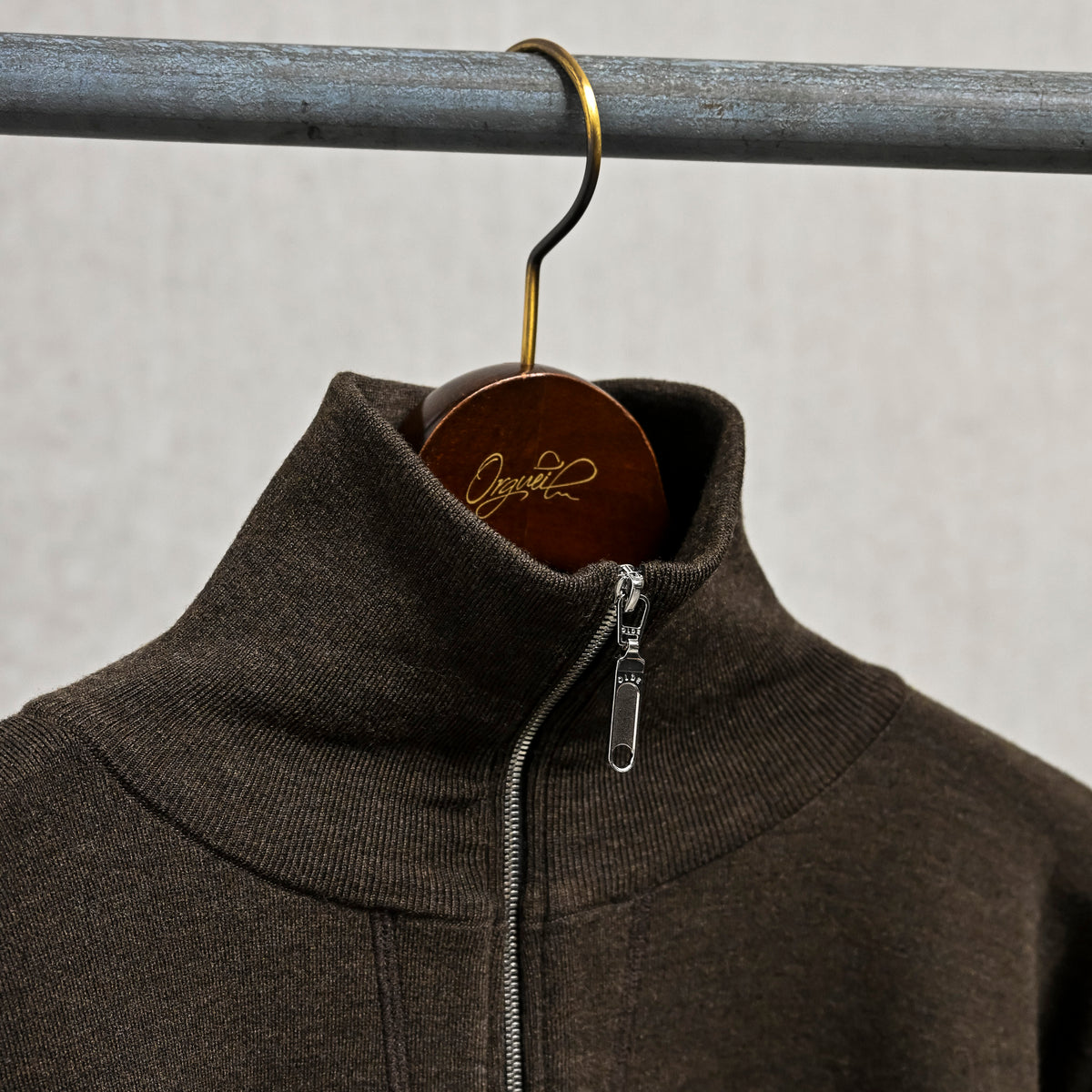 Olde H &amp; Daughter Wool Track Half Zip Dark Brown