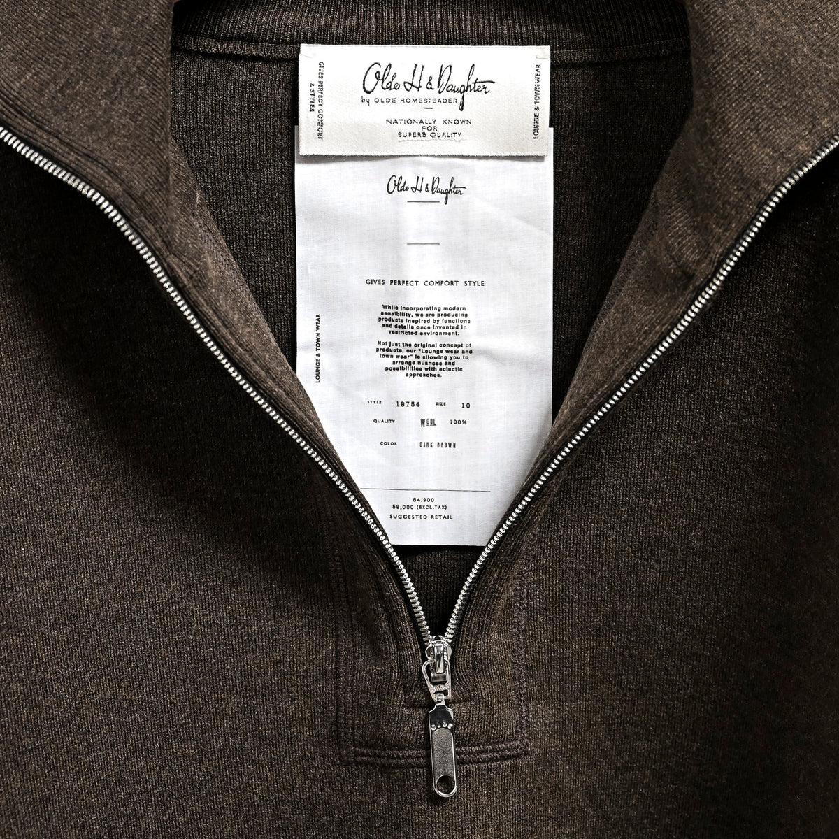 Olde H &amp; Daughter Wool Track Half Zip Dark Brown