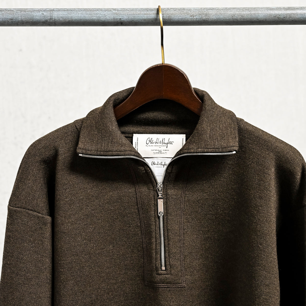 Olde H &amp; Daughter Wool Track Half Zip Dark Brown