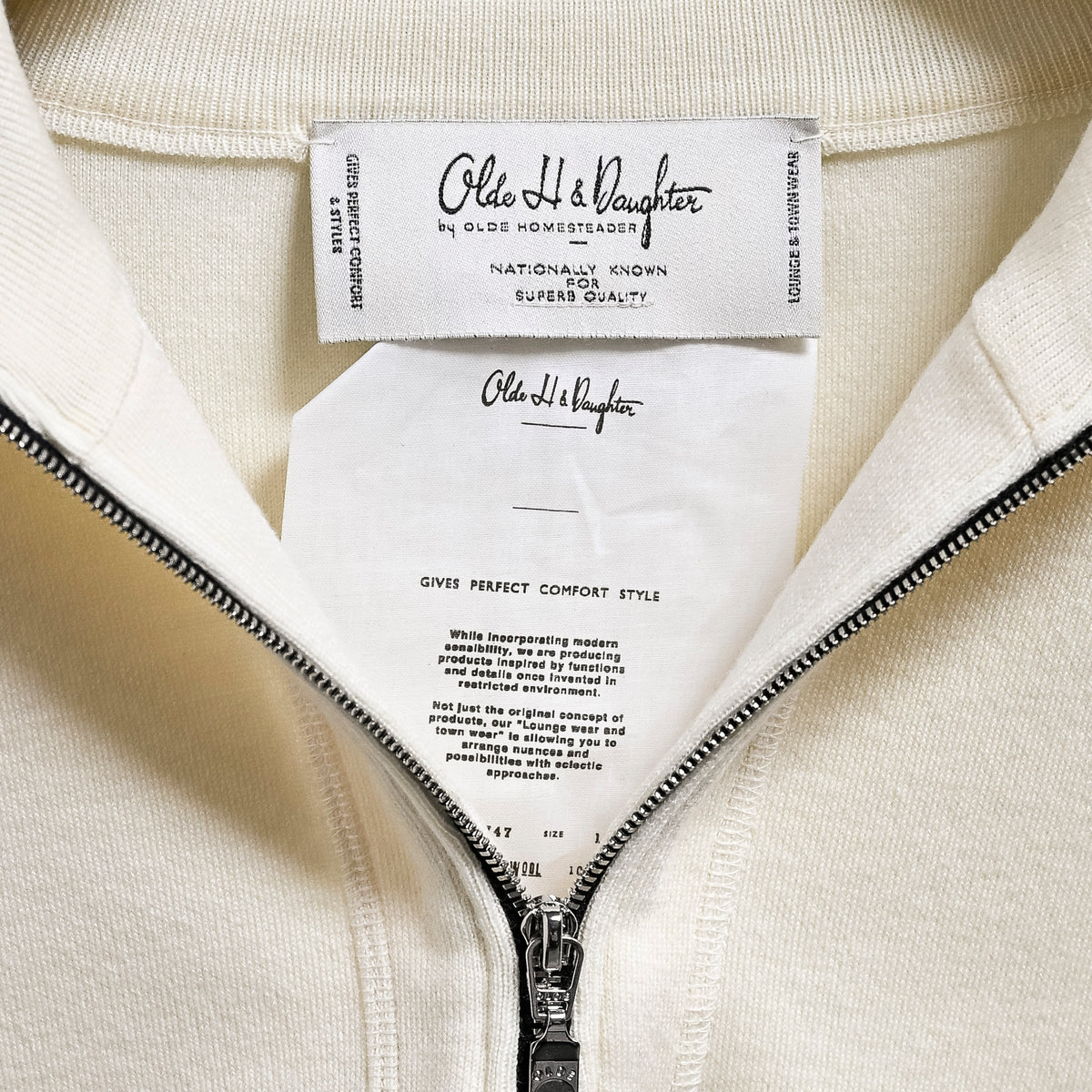 Olde H &amp; Daughter Wool Track Half Zip Ecru