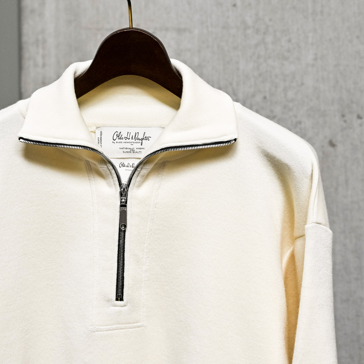 Olde H &amp; Daughter Wool Track Half Zip Ecru