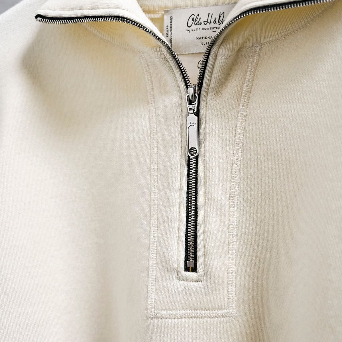 Olde H &amp; Daughter Wool Track Half Zip Ecru
