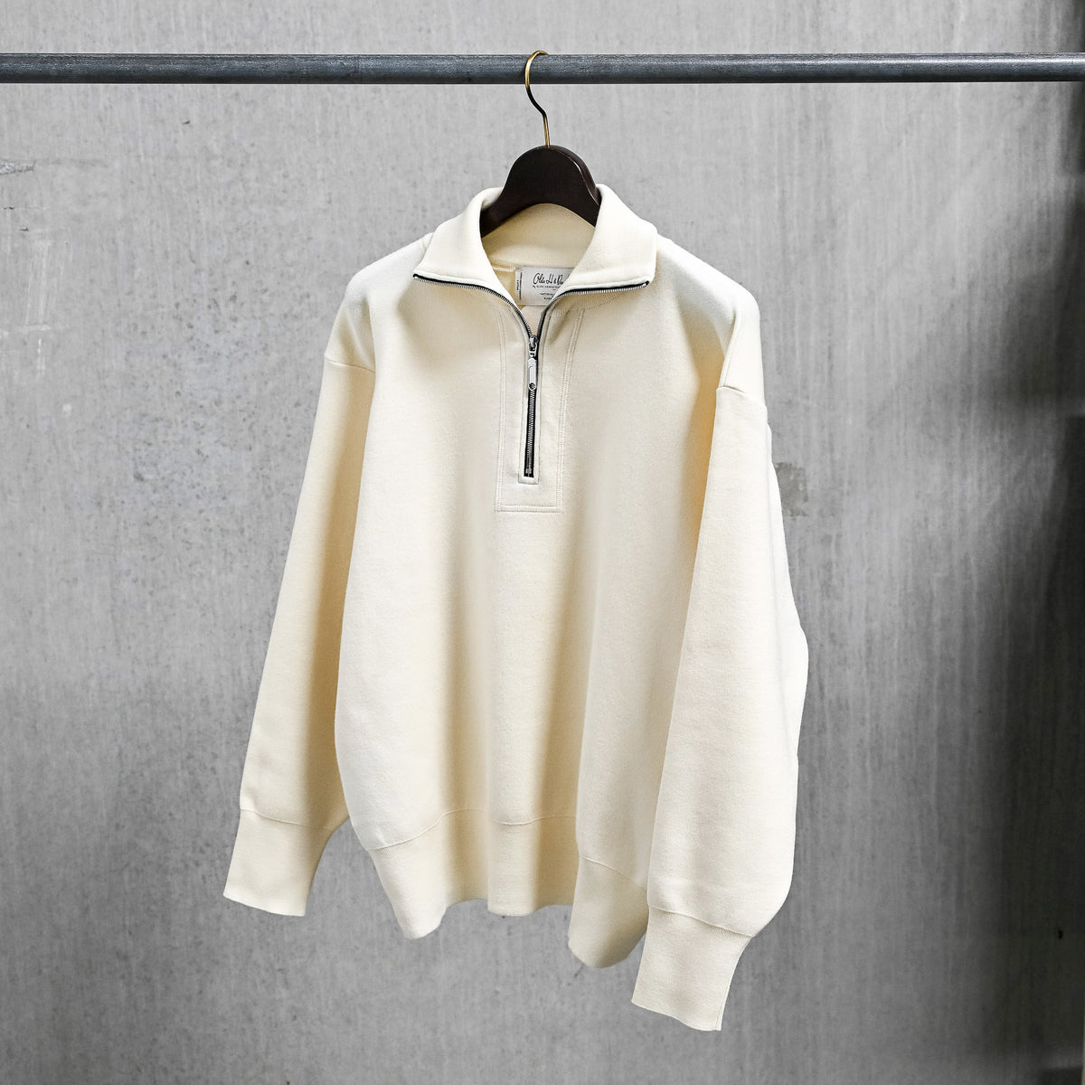 Olde H &amp; Daughter Wool Track Half Zip Ecru