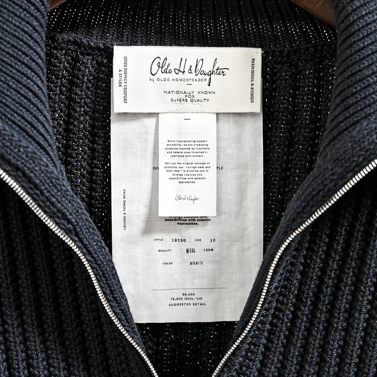 Olde H &amp; Daughter Twist Wool Half Zip Mid Nite