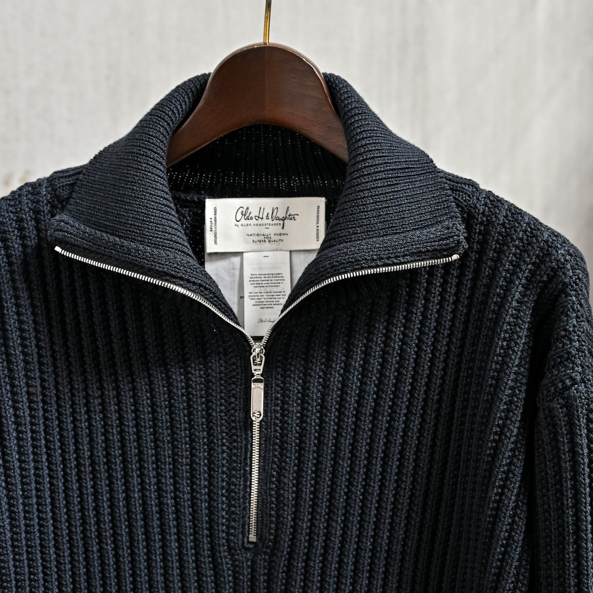 Olde H &amp; Daughter Twist Wool Half Zip Mid Nite