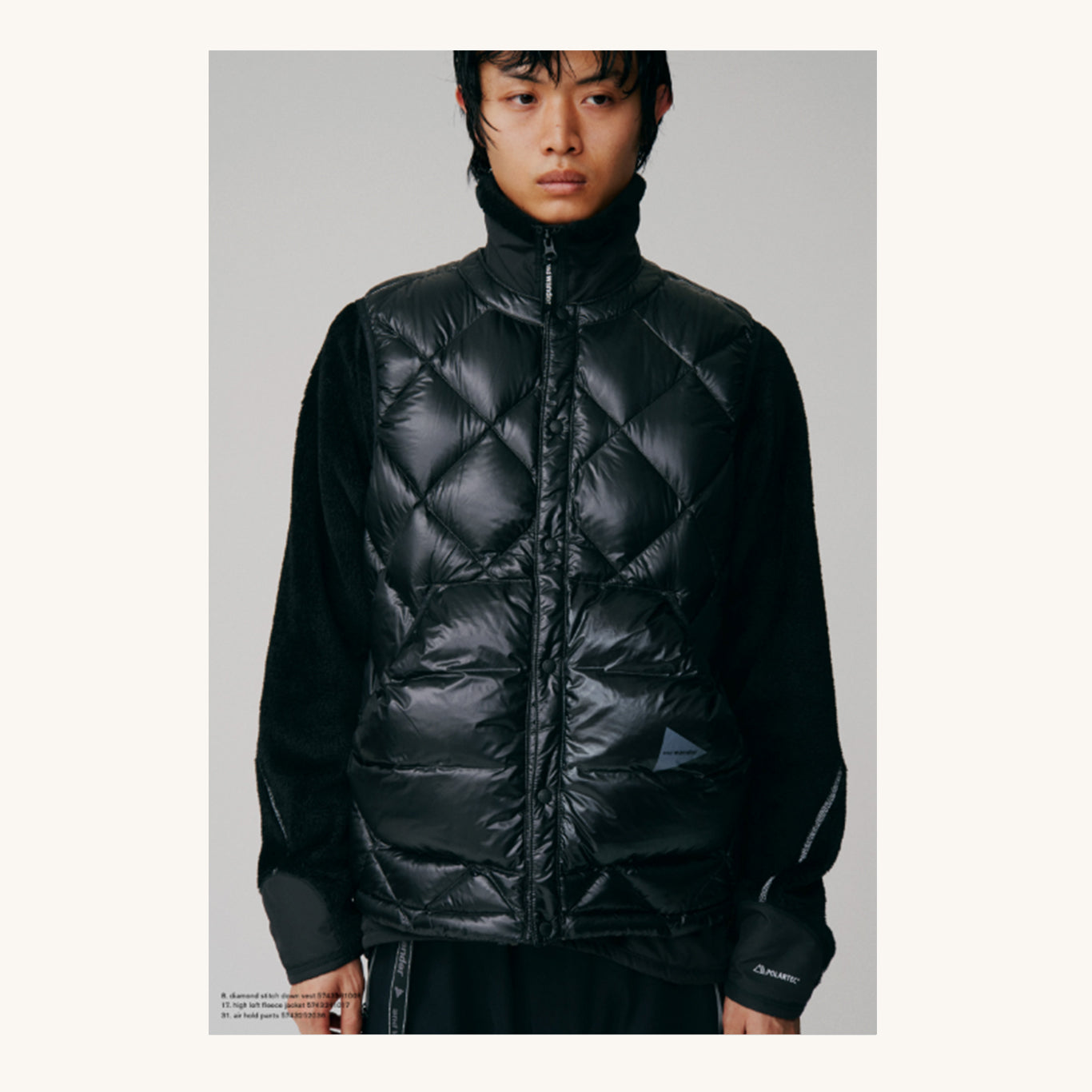 And Wander Diamond Stitch down vest black