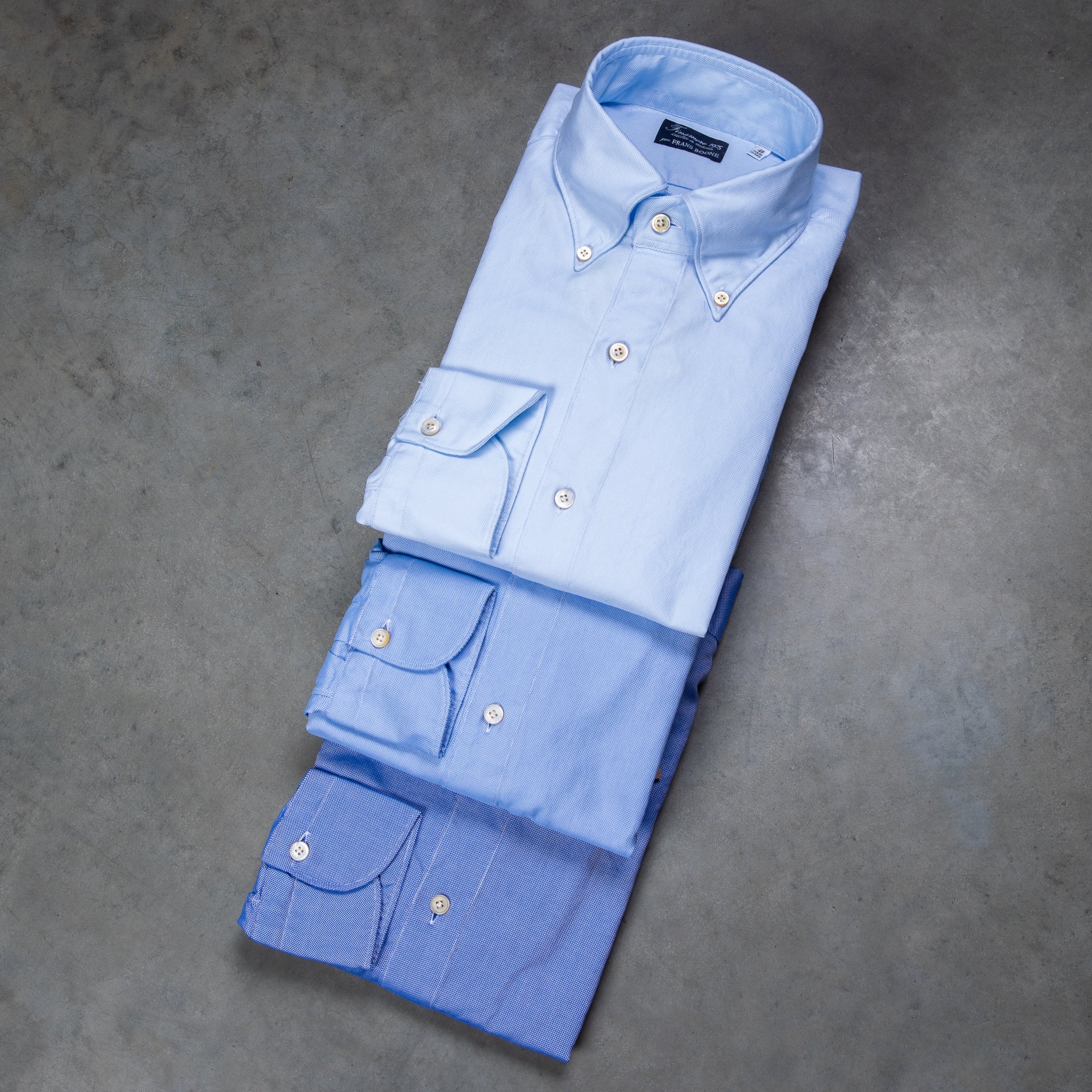 Finamore Gaeta Shirt Lucio Collar washed oxford celeste