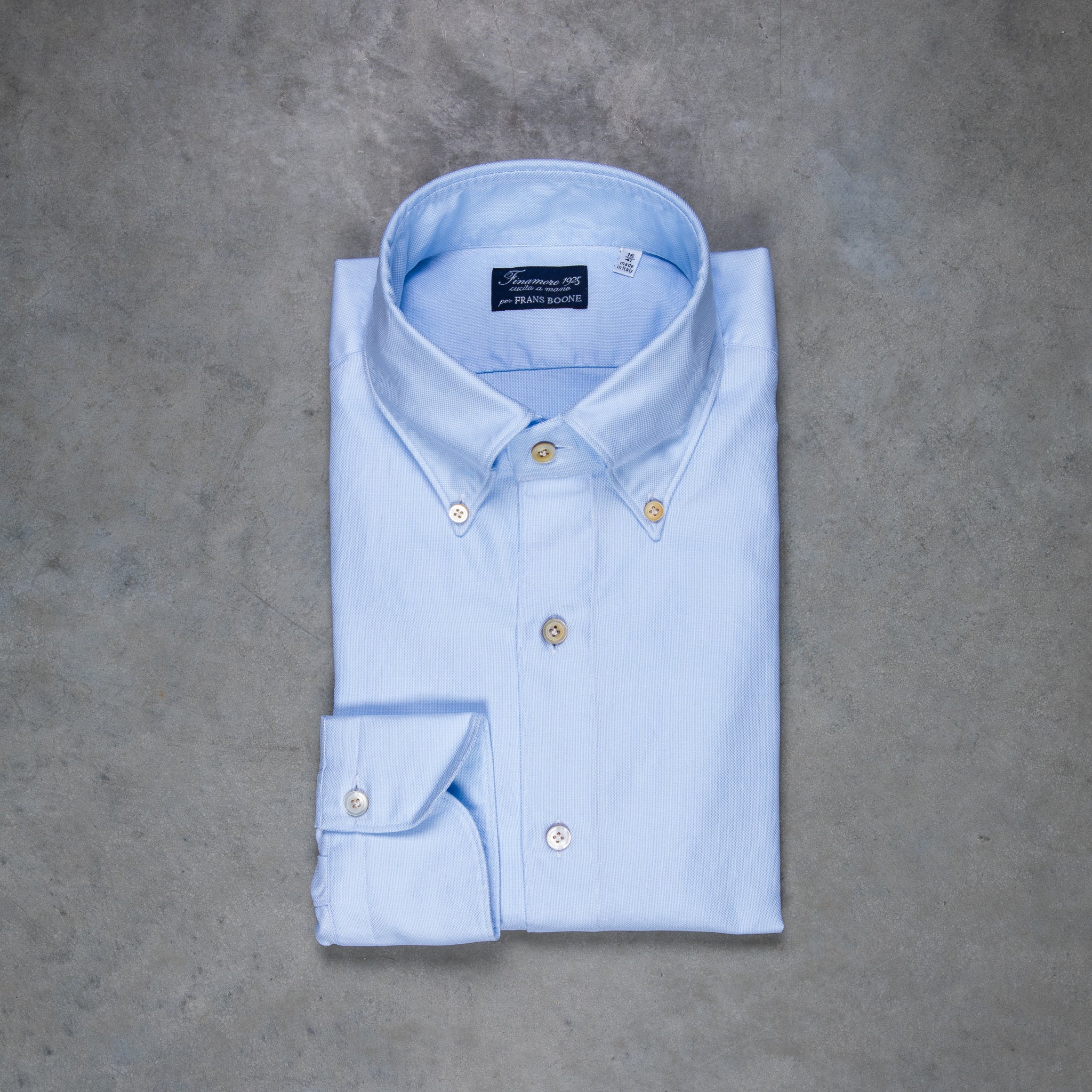 Finamore Gaeta Shirt Lucio Collar washed oxford celeste