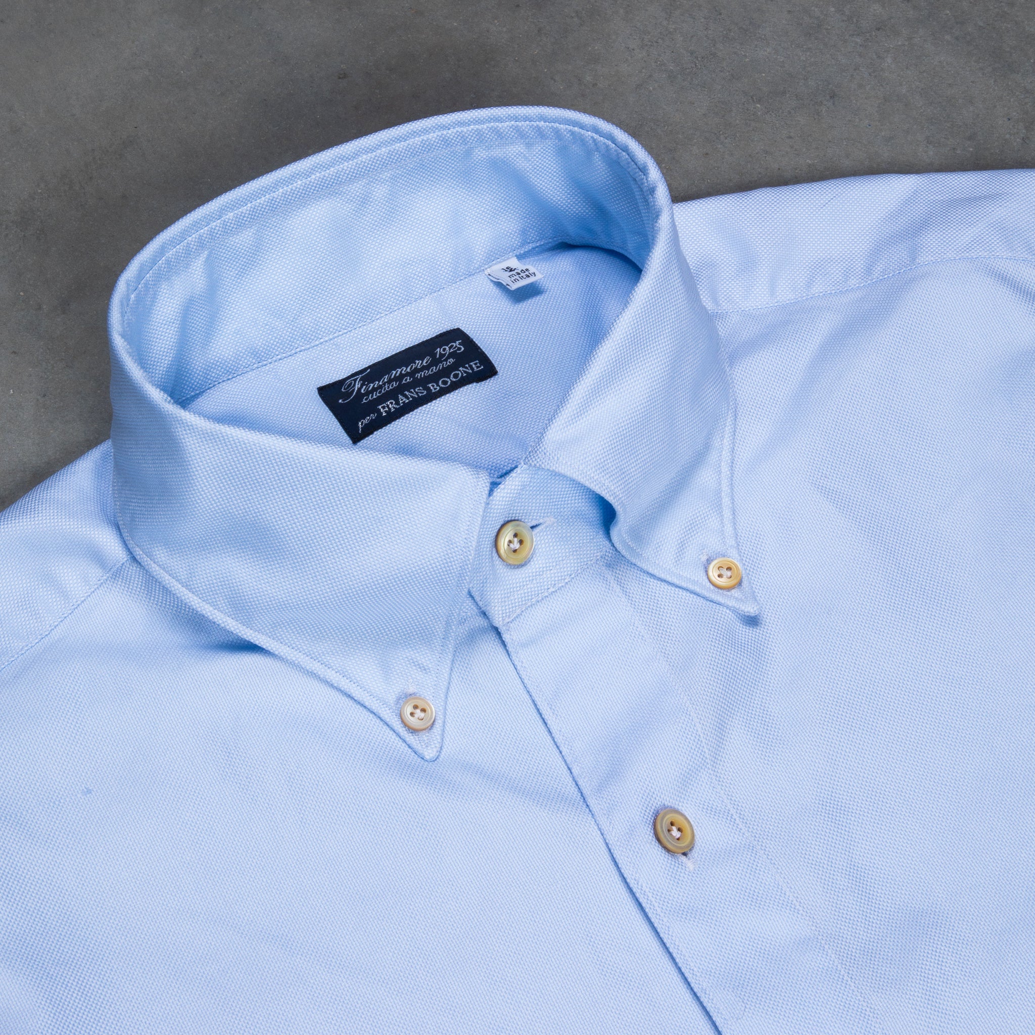 Finamore Gaeta Shirt Lucio Collar washed oxford celeste