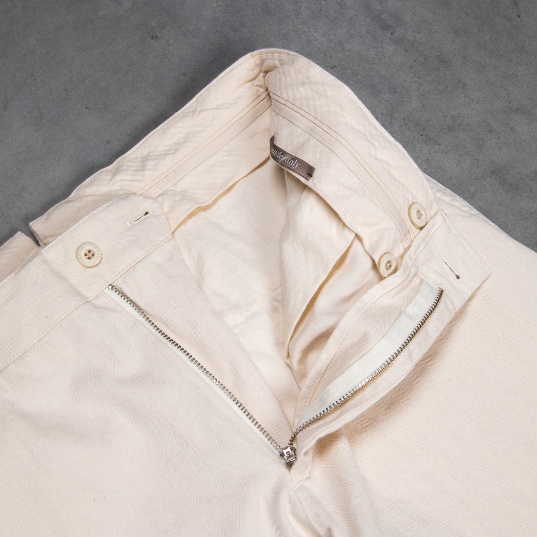 Caruso herringbone cotton pants ecru