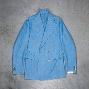 De Petrillo Camerelle Double Breasted Chambray Blazer