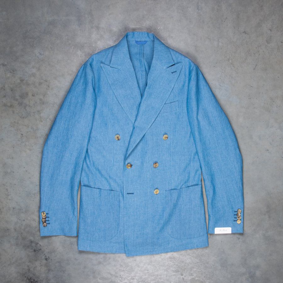 De Petrillo Camerelle Double Breasted Chambray Blazer