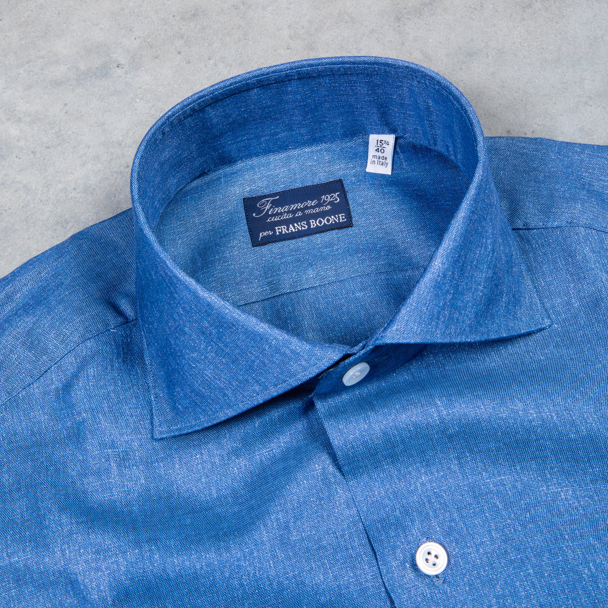 Finamore Napoli Collo Eduardo Carlo Riva Cotton Linen Chambray Shirt