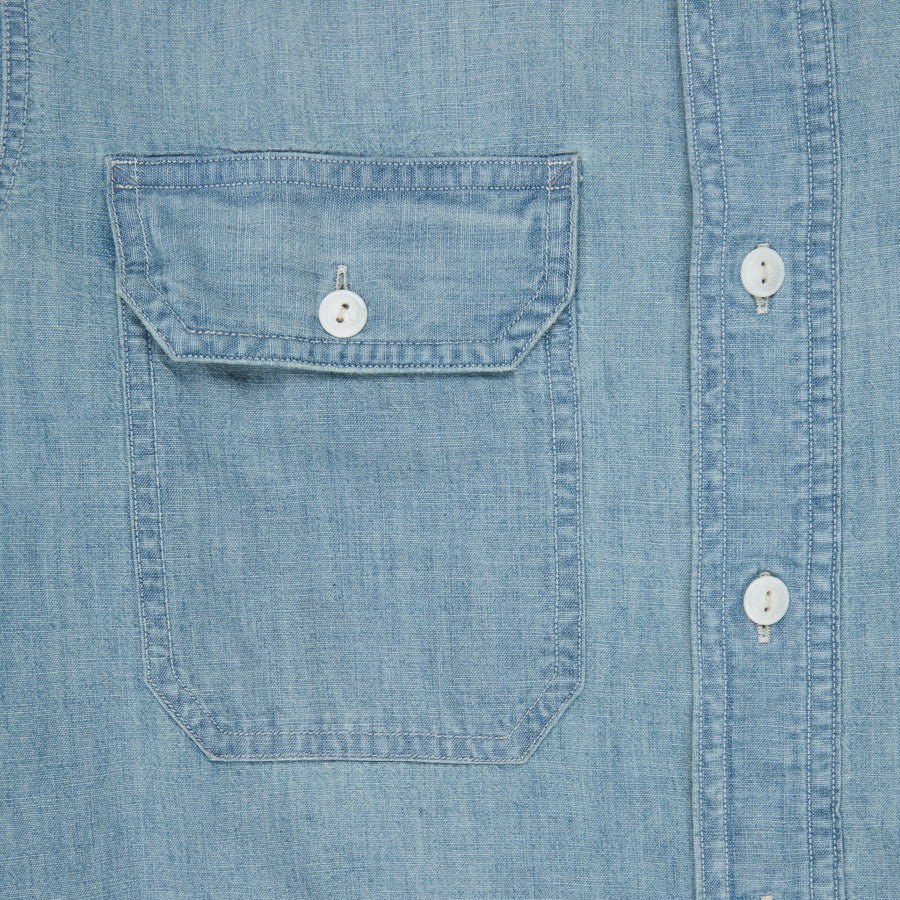 RRL Illinois West Long Sleeve Sport Shirt Medium Wash Chambray
