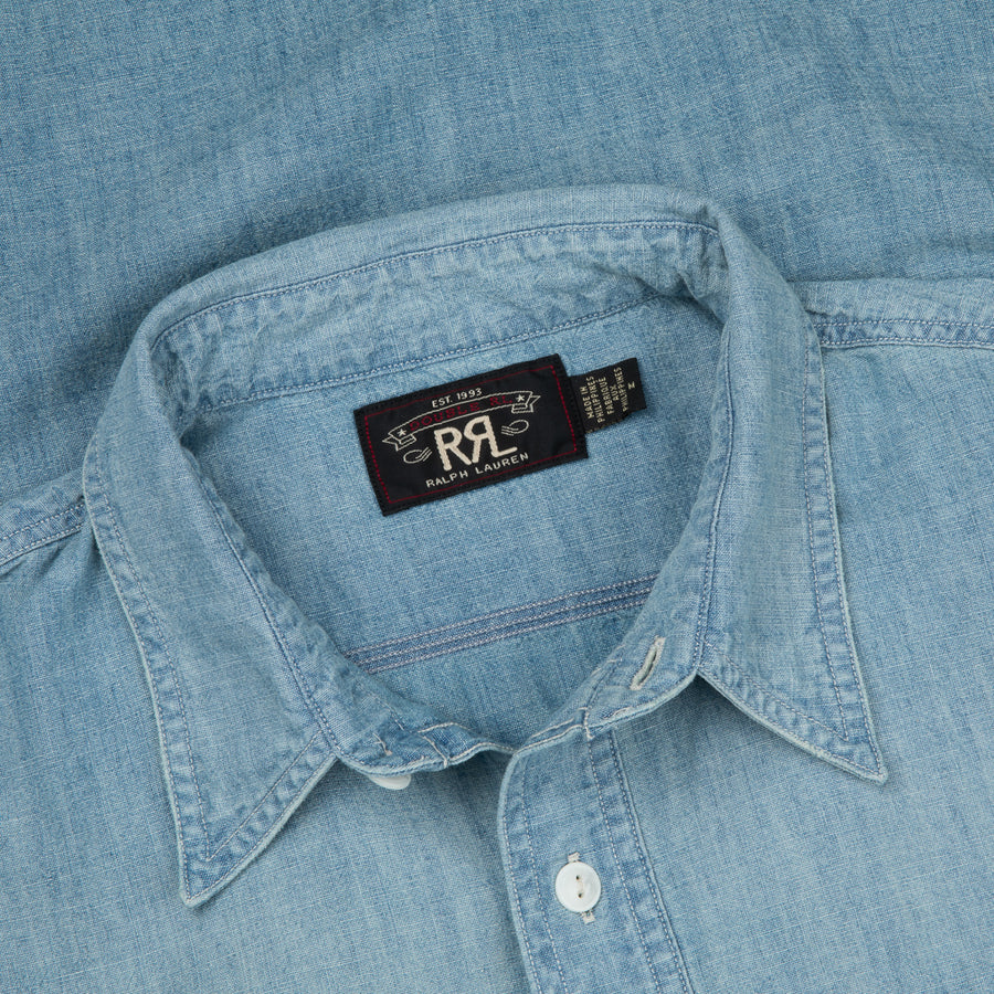 RRL Illinois West Long Sleeve Sport Shirt Medium Wash Chambray
