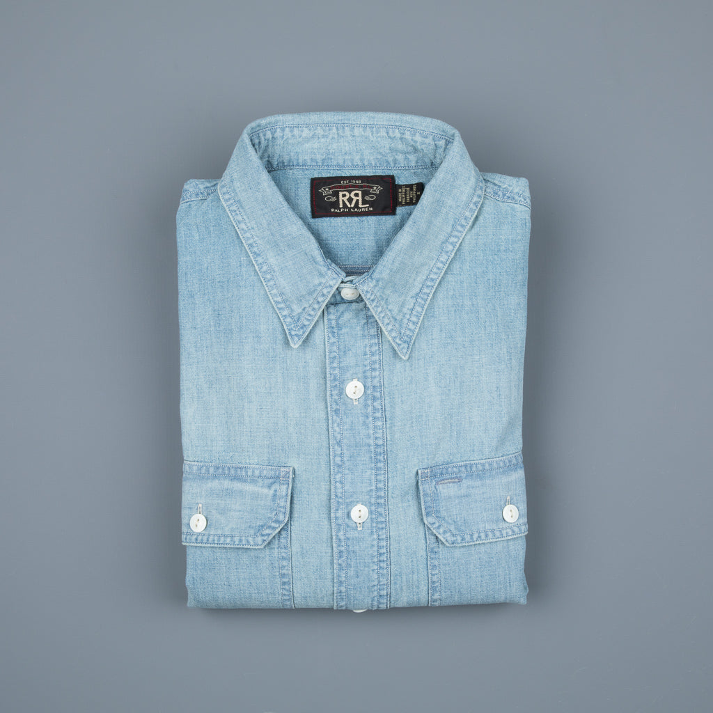 RRL Illinois West Long Sleeve Sport Shirt Medium Wash Chambray