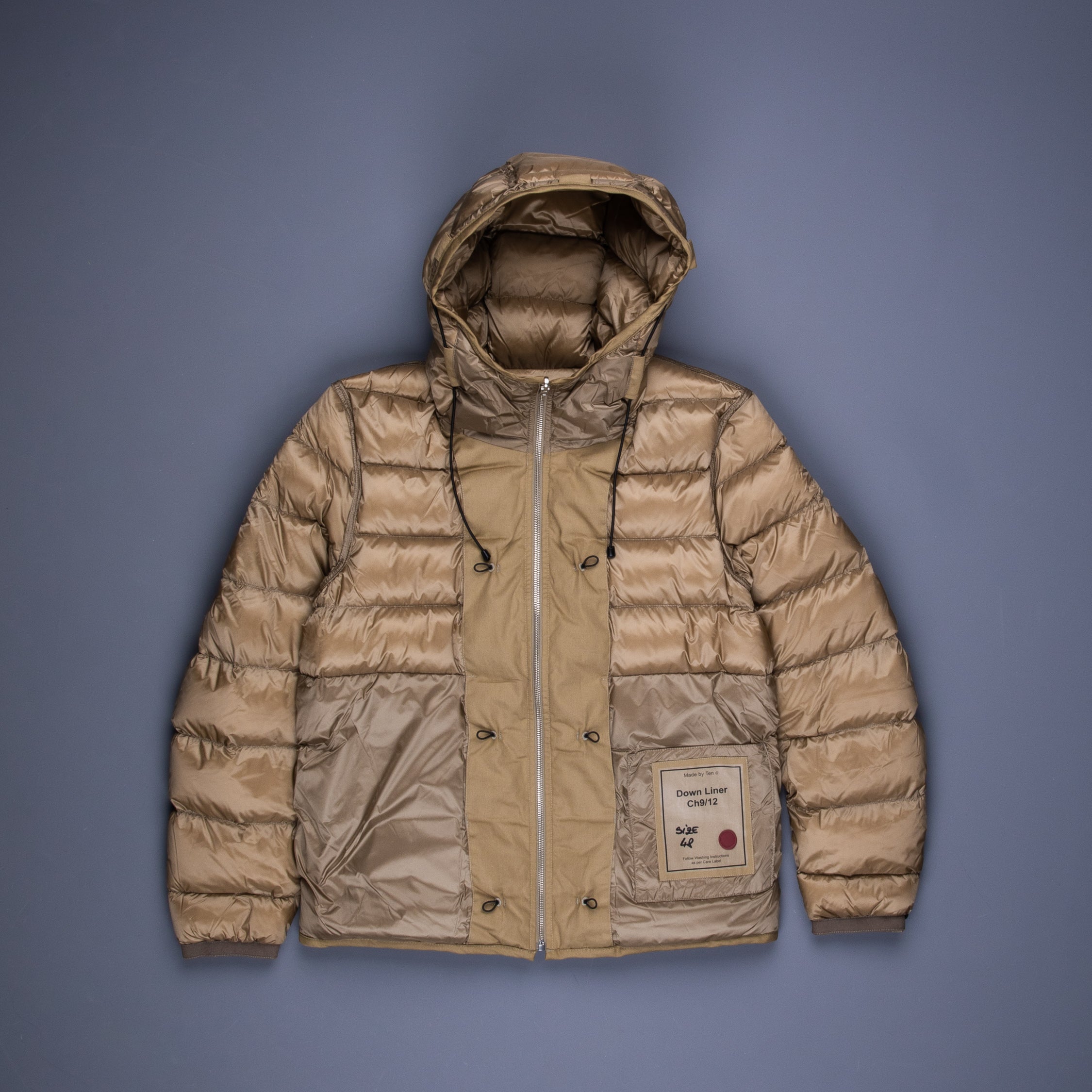 Ten C Hooded down liner with pockets Tan