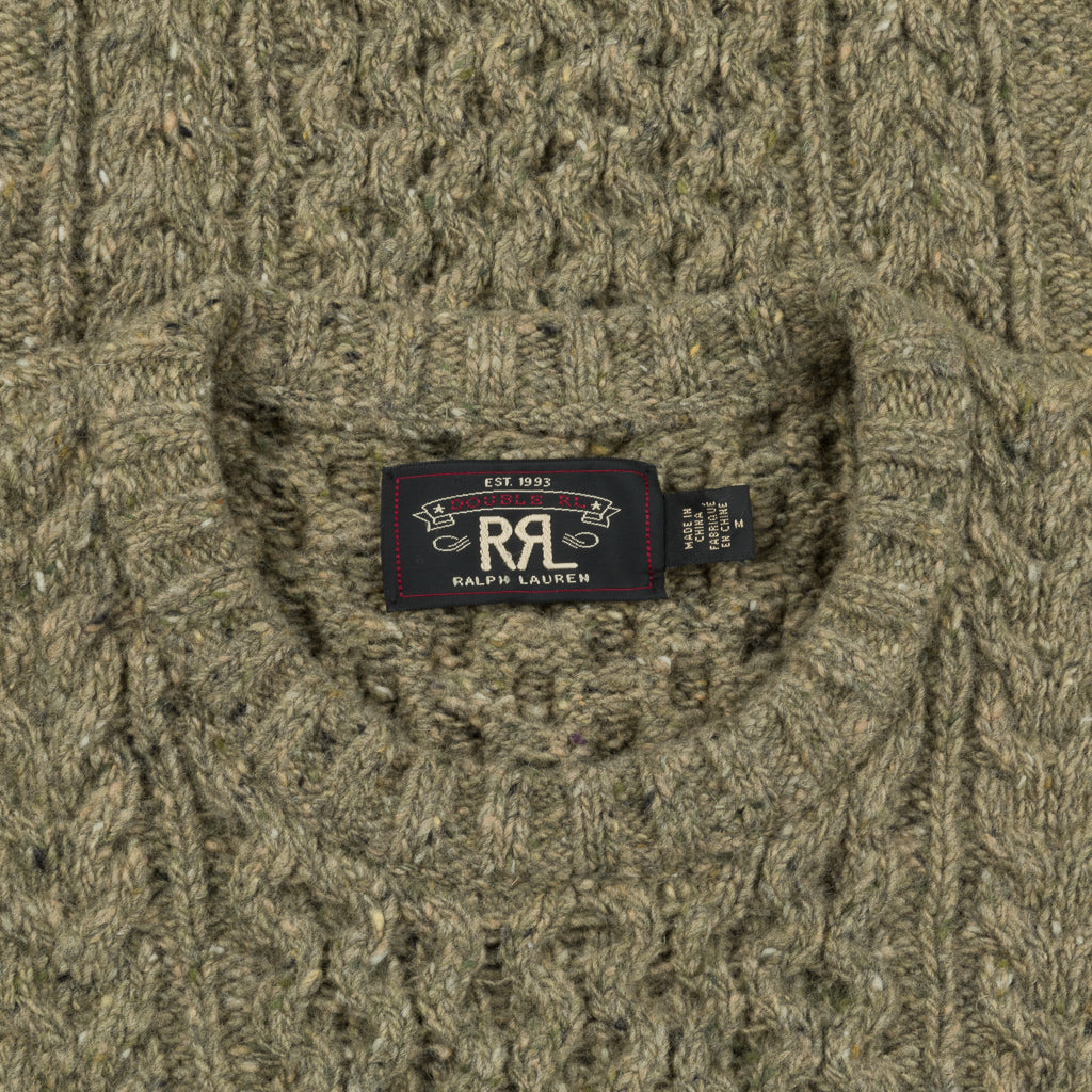 RRL Aran Crew Neck Olive Donegal
