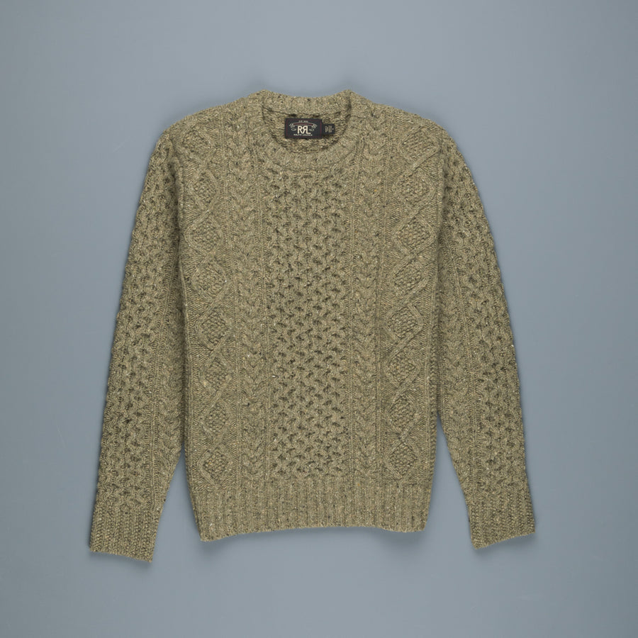 RRL Aran Crew Neck Olive Donegal