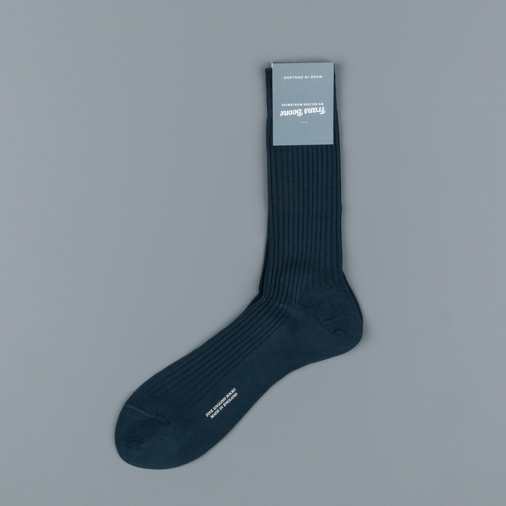 Frans Boone X Pantherella Vale Socks 100% Fil d&#39;Ecosse / Cotton lisle Steel Blue