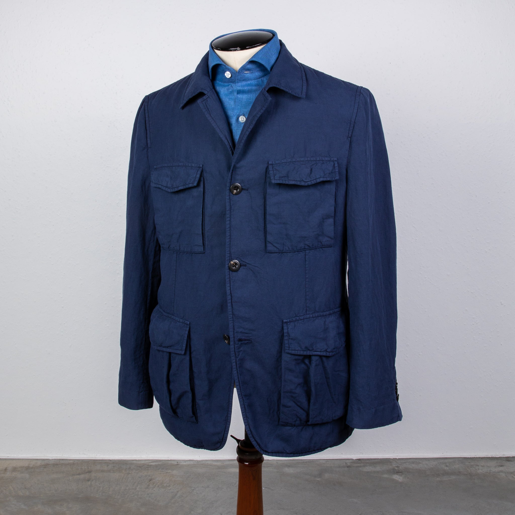 Caruso Panarea Safari Blazer Cottone Lino Lyocell Blu