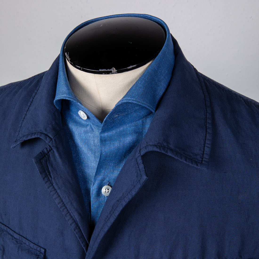 Caruso Panarea Safari Blazer Cottone Lino Lyocell Blu