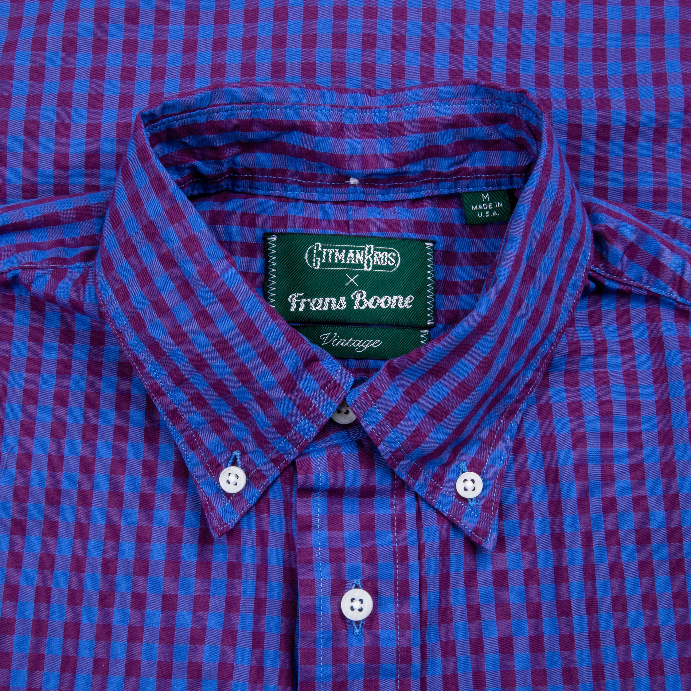 Gitman Vintage x Frans Boone Poplin Check Burgundy Sky Blue - Jeff