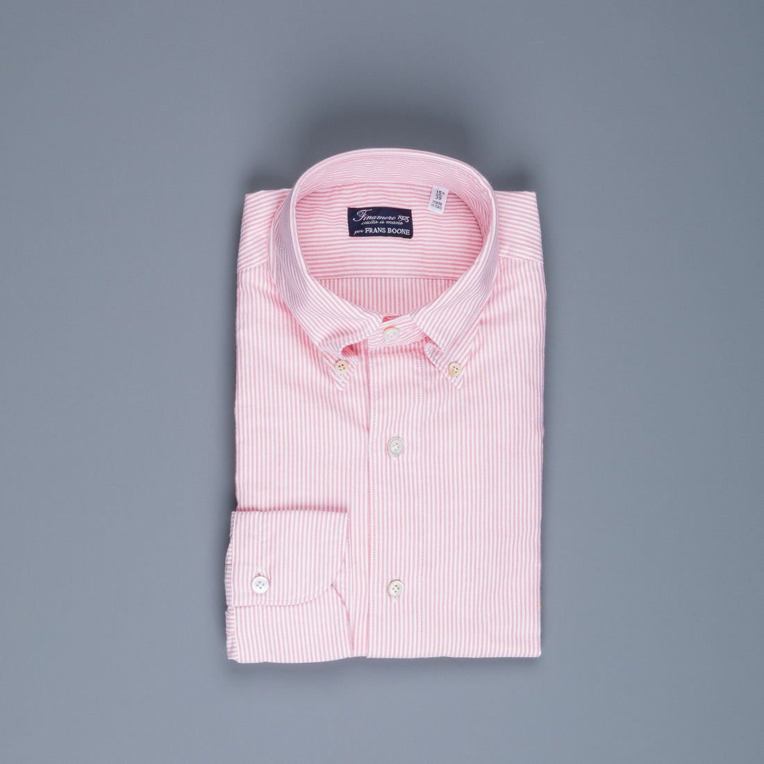 Finamore Gaeta Shirt Pinpoint Oxford Lucio Collar Pink Stripe