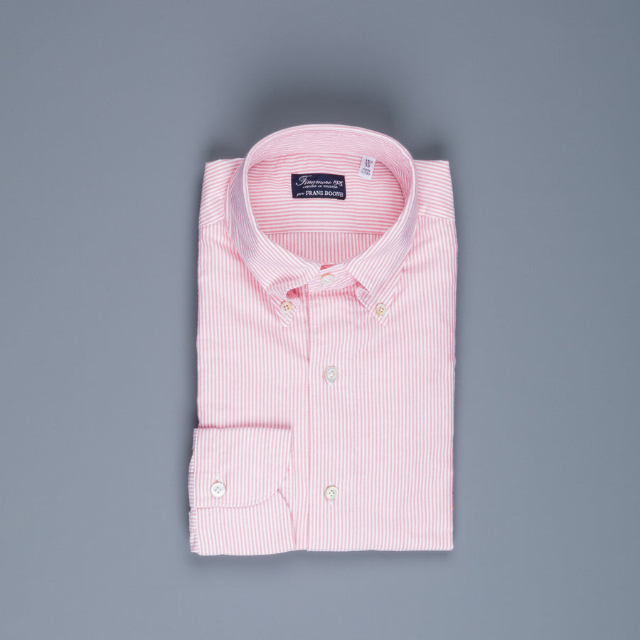 Finamore Gaeta Shirt Pinpoint Oxford Lucio Collar Pink Stripe