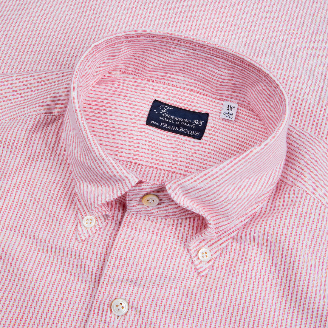 Finamore Gaeta Shirt Pinpoint Oxford Lucio Collar Pink Stripe
