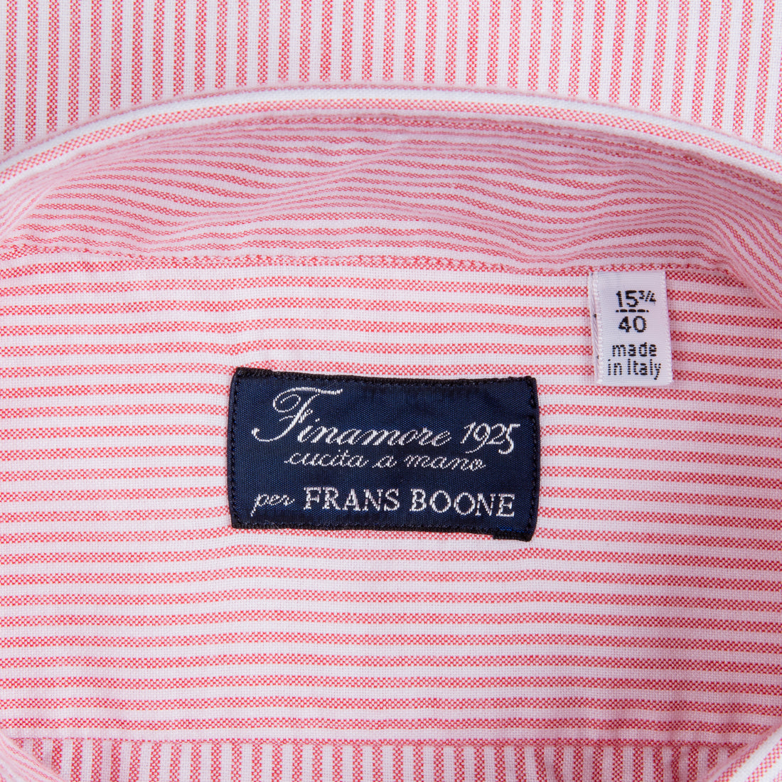 Finamore Gaeta Shirt Pinpoint Oxford Lucio Collar Pink Stripe