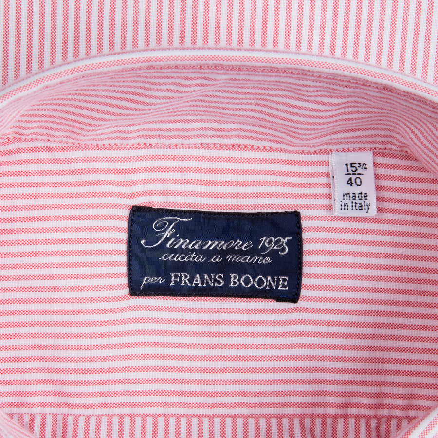 Finamore Gaeta Shirt Pinpoint Oxford Lucio Collar Pink Stripe