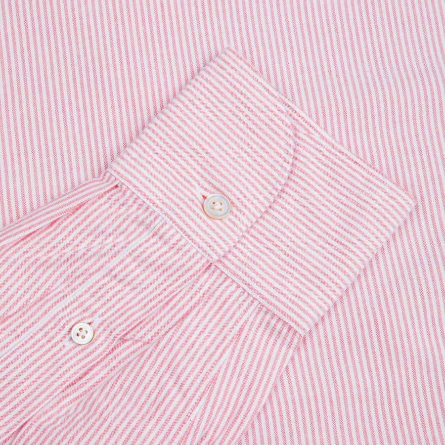 Finamore Gaeta Shirt Pinpoint Oxford Lucio Collar Pink Stripe