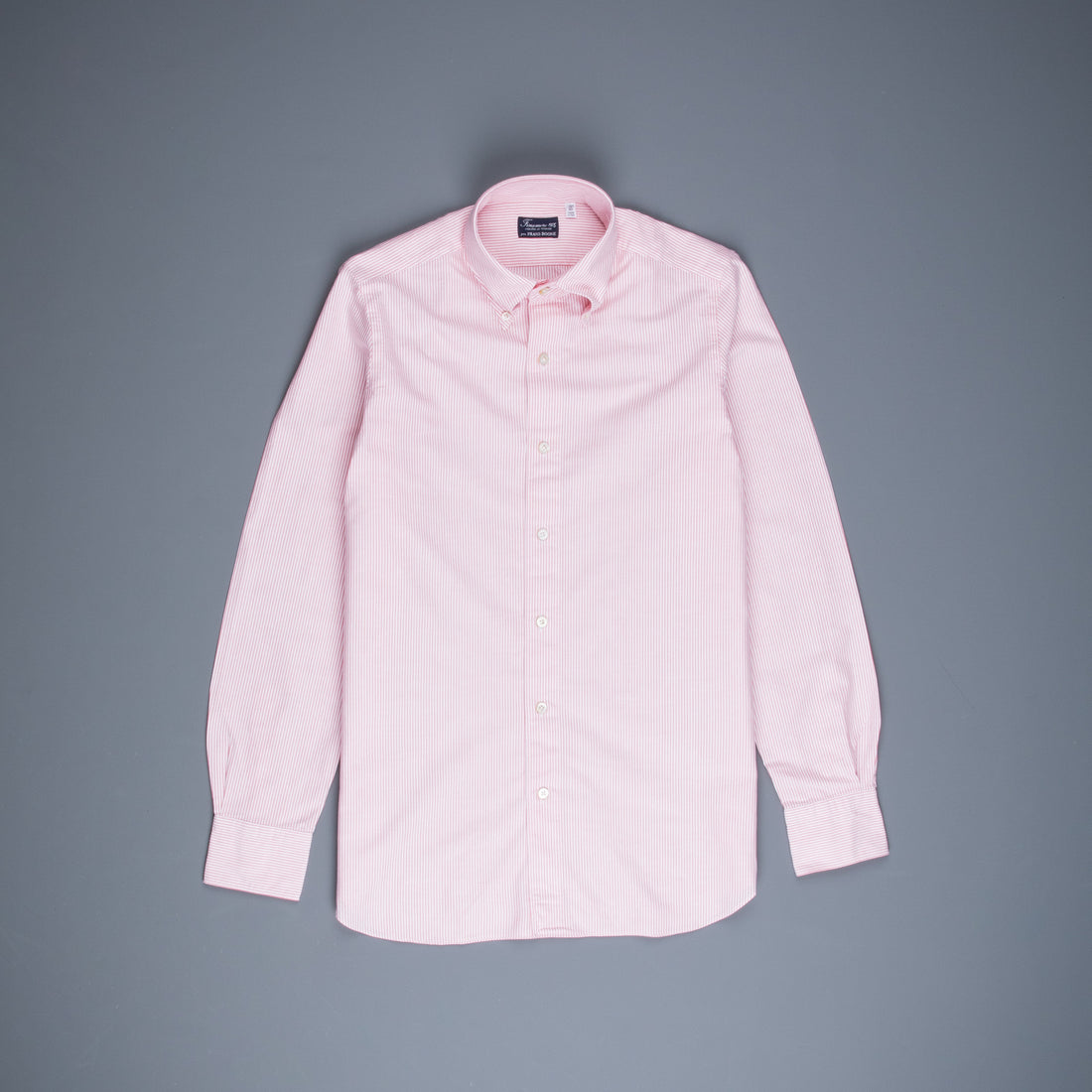 Finamore Gaeta Shirt Pinpoint Oxford Lucio Collar Pink Stripe