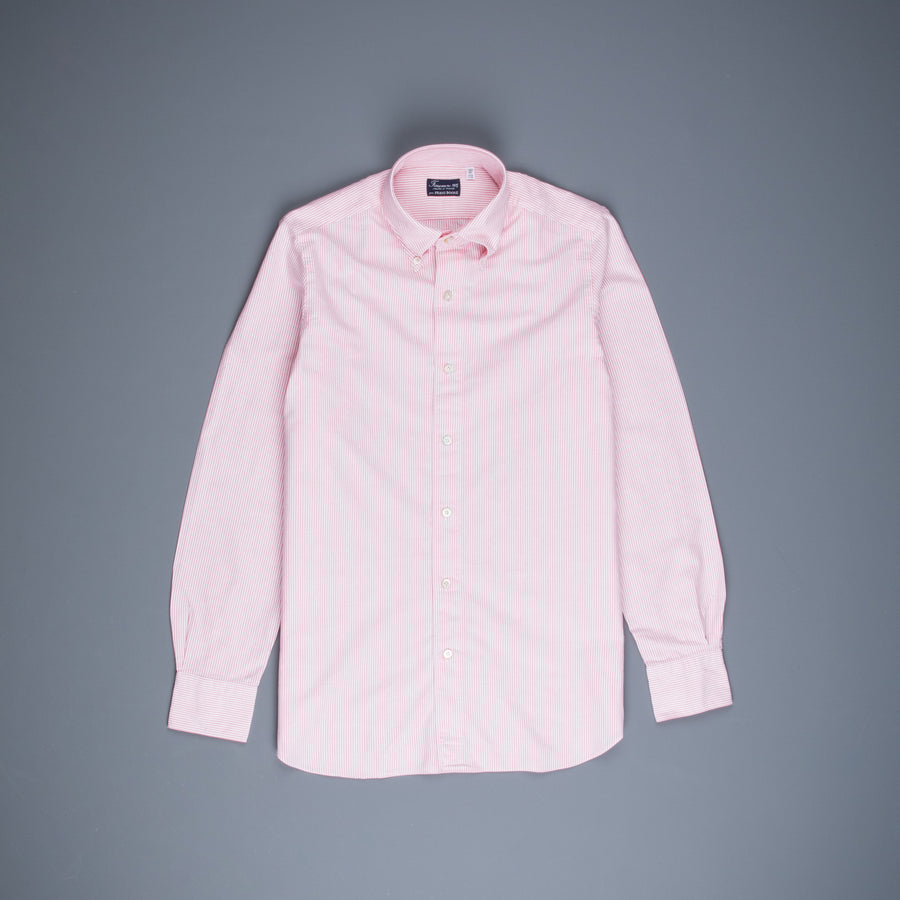 Finamore Gaeta Shirt Pinpoint Oxford Lucio Collar Pink Stripe