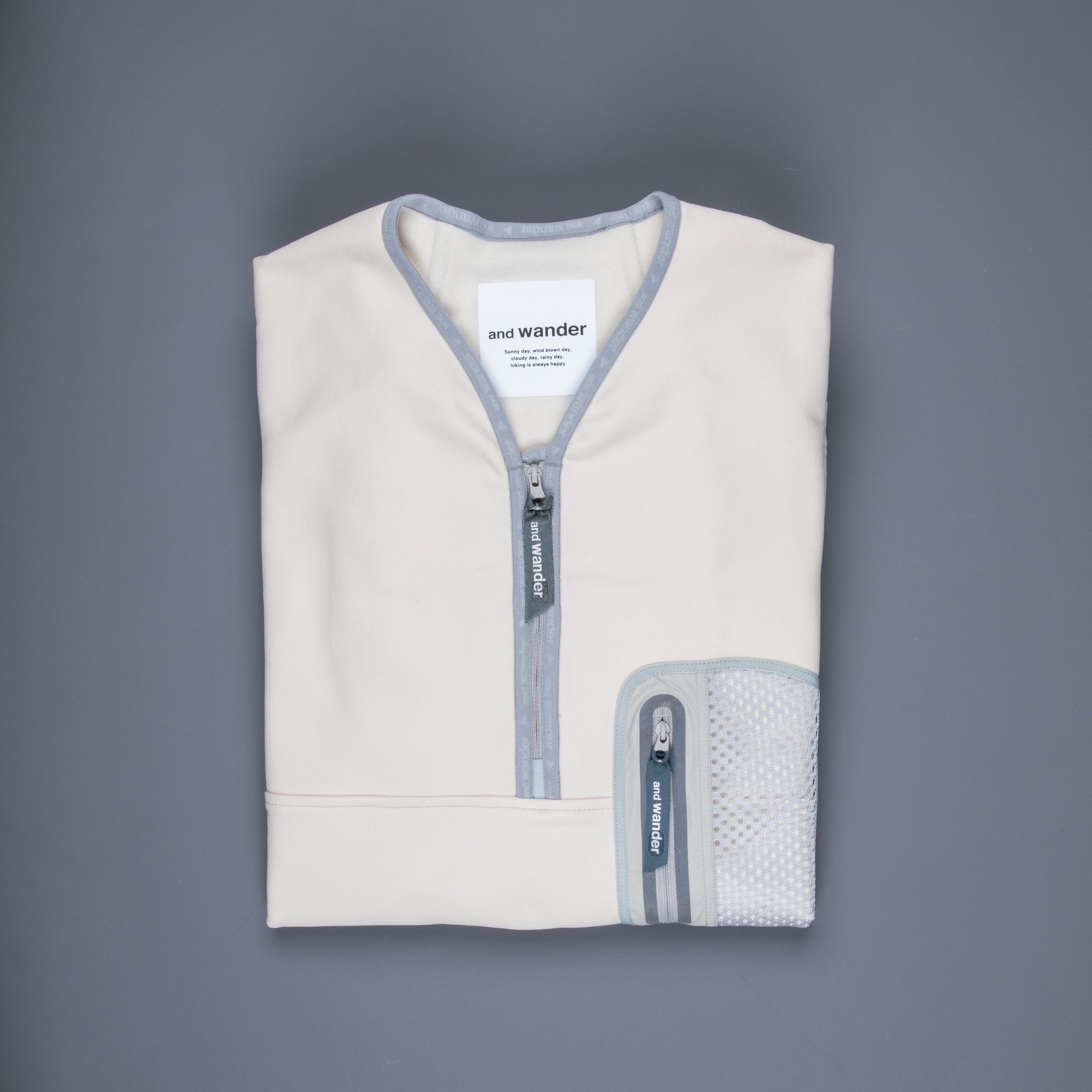 And Wander light fleece pullover off white