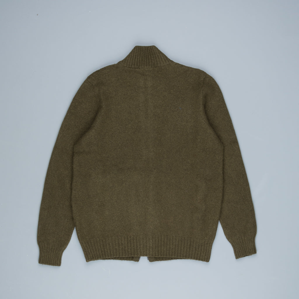 Drumohr Full Zip Garzato Wool Sweater Oliva