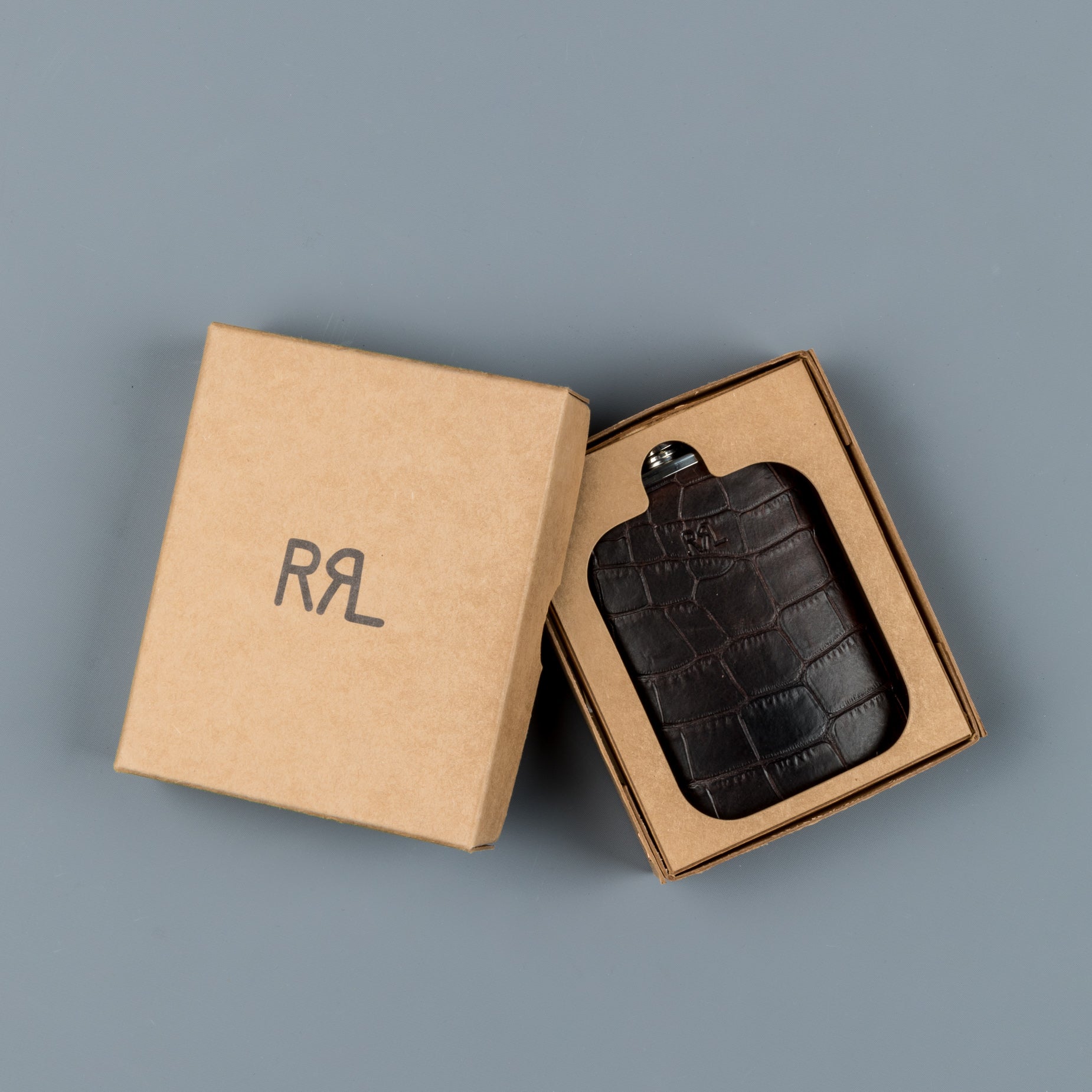 RRL Flask Travel Embossed Leather Black